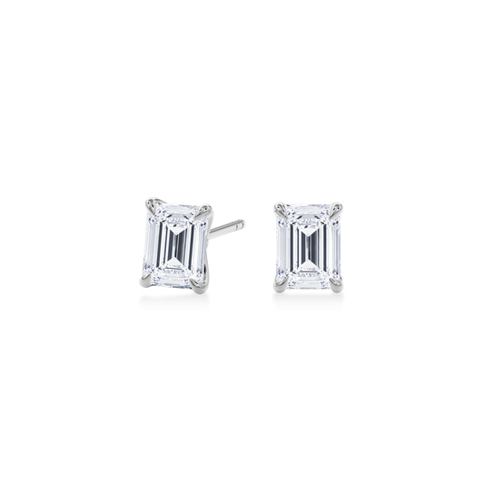 Dia Emerald LGD Classic Stud Earring in 14K White Gold (Single Earring)
