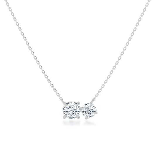 Round cut  Toi et Moi  Necklace in white gold