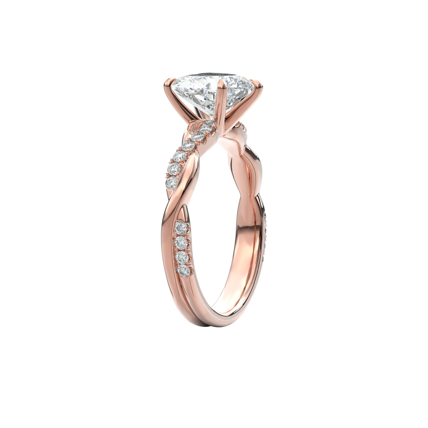 Rhea Twisted Pave Engagement Ring Cushion•Rose Gold