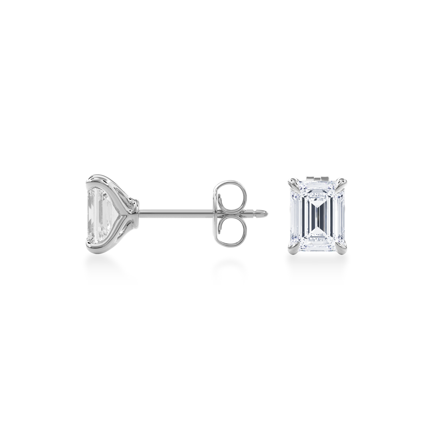 Dia Emerald LGD Classic Stud Earring in 14K White Gold (Single Earring)