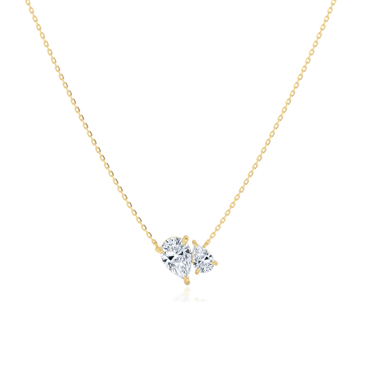 Pear cut Toi et Moi  Necklace in yellow gold