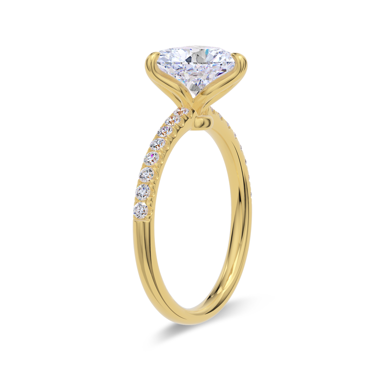 Dia Solitaire Pave Engagement Ring Heart•Yellow Gold