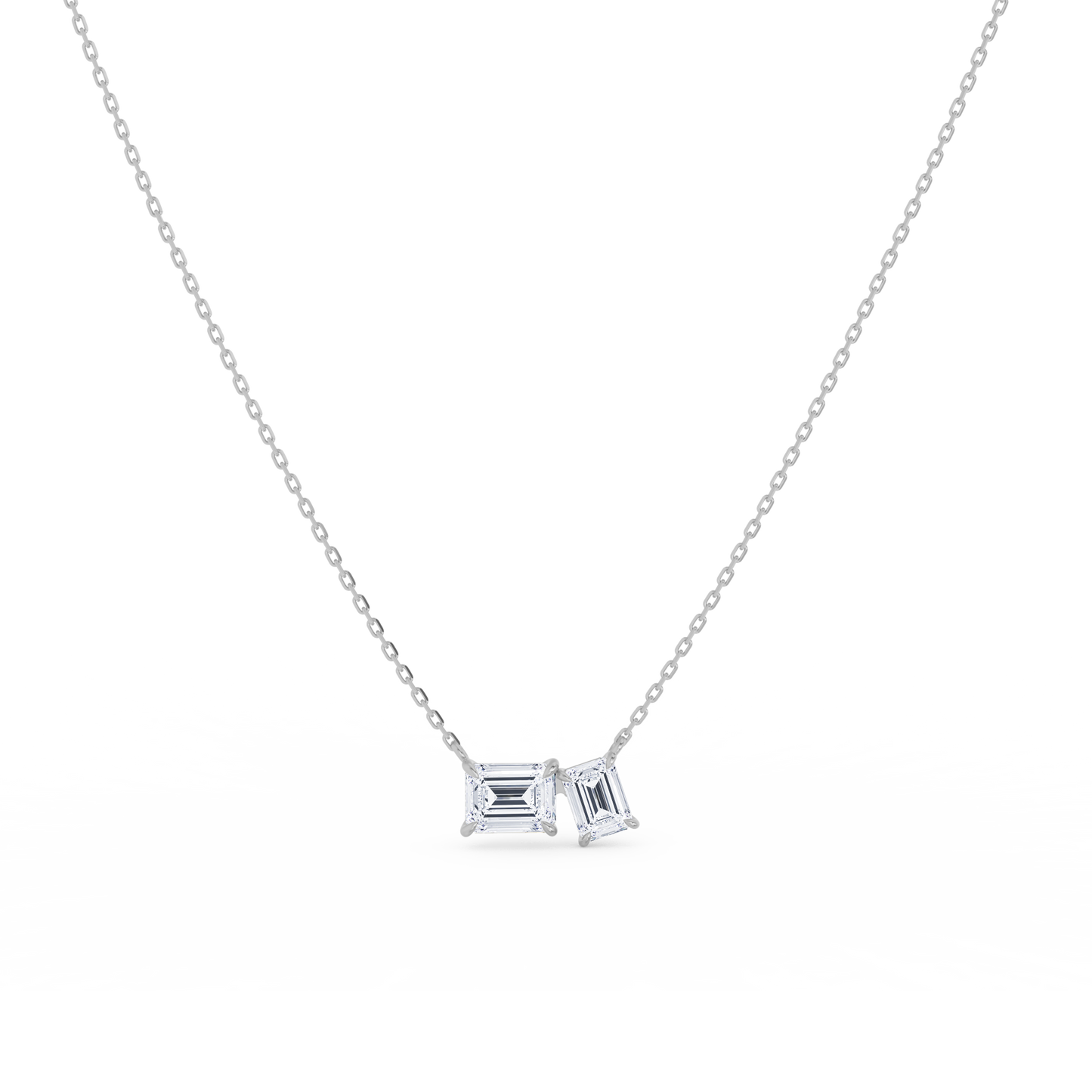 Emerald cut Toi et Moi  Necklace in white gold