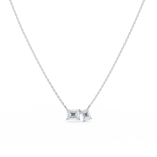 Emerald cut Toi et Moi  Necklace in white gold