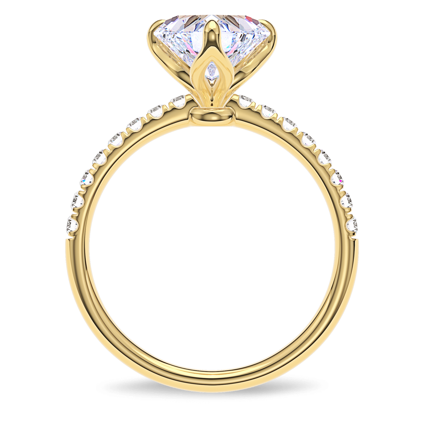 Dia Solitaire Pave Engagement Ring Heart•Yellow Gold